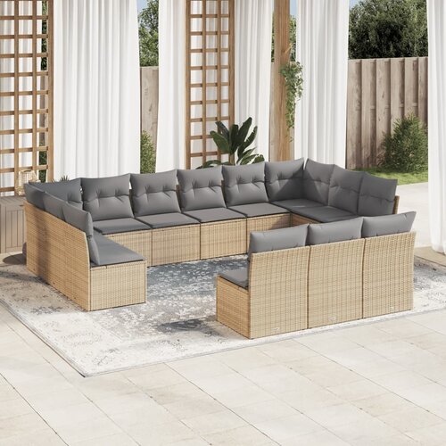 VidaXL 13-dijelni set vrtnih sofa s jastucima poliratan Bež Slike