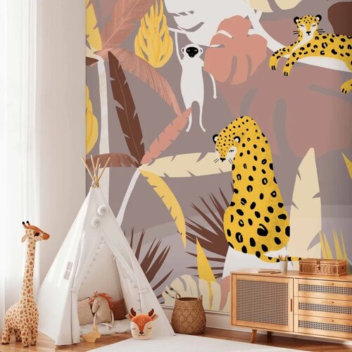  Foto tapeta - Cheetahs in the jungle - landscape with exotic animals with palm trees for children 400x280 Premium Slike