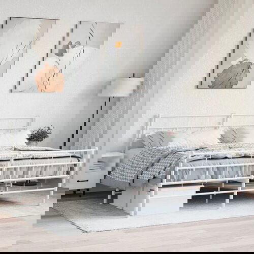  The Living Store Kovinski posteljni okvir z vzglavjem in vznožjem bel 180x200 cm - Kovinski Posteljni Okvir, (21450056) Slike