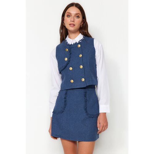 Trendyol Woven Tweed Vest with Indigo Buttons Slike