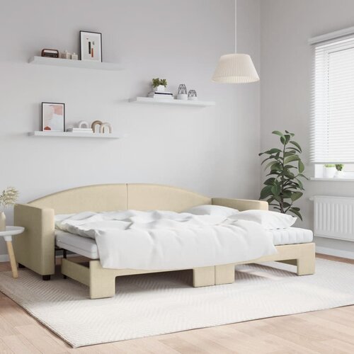  The Living Store Izvlečna dnevna postelja z vzmetnico krem 80x200 cm blago - Izvlečna Dnevna Postelja, (21508727) Slike