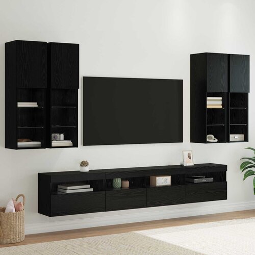  Set Zidnog TV Ormara s LED Osvjetljenjem Zidne 7 pcs Crni hrast Slike