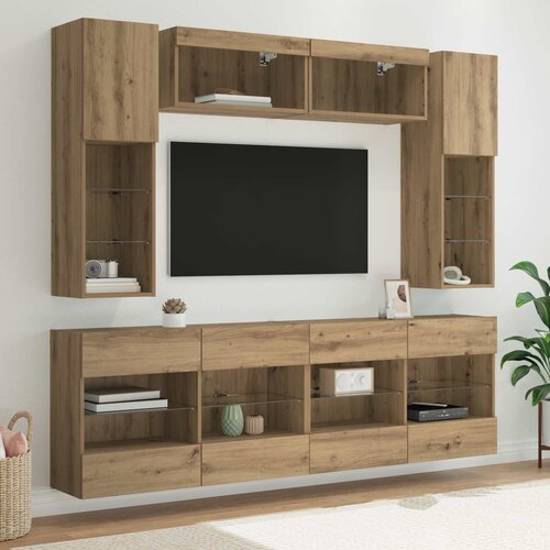 VidaXL Set zidnog ormarića za TV s LED svjetlima 6 pcs Zanatski Hrast Slike