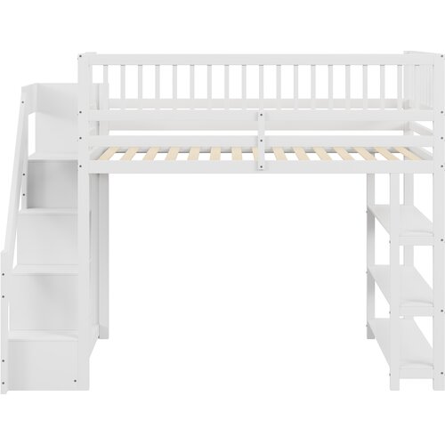 Lumor Postelja Mezzanine 90x200 cm iz lesa - z policami in omaro - z visokimi palicami - bela, (22156060) Cene