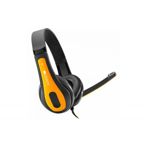 Canyon HSC-1 basic PC headset with microphone, combined 3.5mm plug, leather pads, Flat cable length 2.0m, 160*60*160mm, 0.13kg, Black-yellow Cene