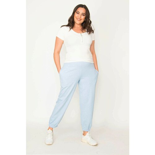 Şans Women's Blue Cotton Fabric Inner Rack Trousers With Elastic Waist Pocket Detailed Trousers Slike