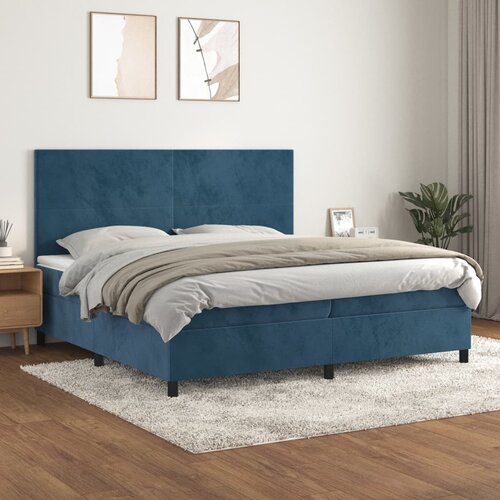 The Living Store Box spring postelja z vzmetnico temno modra 200x200 cm žamet - Box Spring Postelja, (21437818) Slike