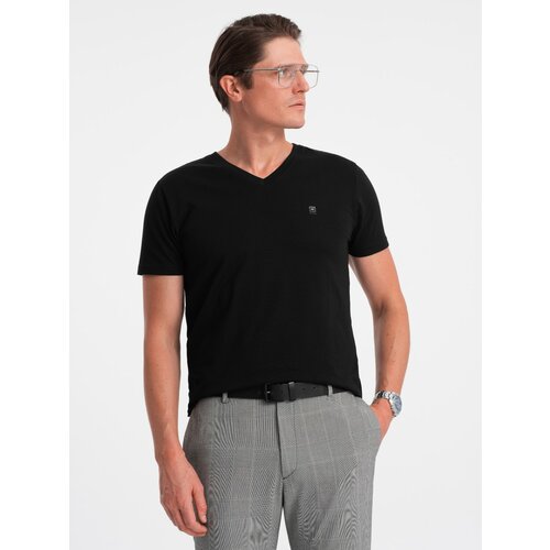Ombre Men's V-NECK T-shirt with elastane - black Cene