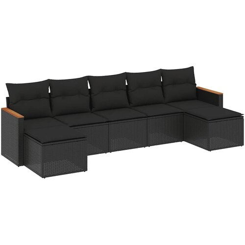  7-dijelni set vrtnih sofa od poliratana s jastucima crni Crna 61 x 62 x 69 cm Slike