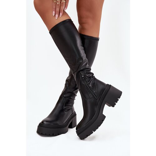Boto Women&amp;#039;s Boots with Thick Heel and Platform Slip-On Black Florinne Slike