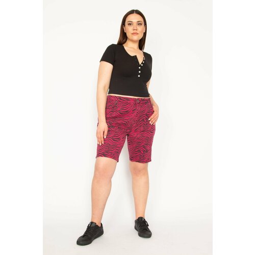 Şans Women's Plus Size Fujya 5 Pocket Patterned Jean Shorts Cene