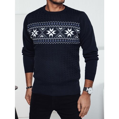 DStreet Sweter męski w śnieżynki granatowy Slike