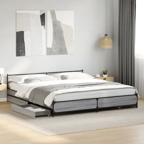 Furnova Posteljni okvir s predali siva sonoma 200x200 cm inženirski les, (21934327) Slike