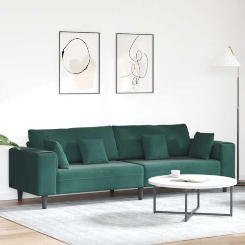 VidaXL Žametni kavč z blazino z blazino Temno zelena 208 cm Žamet Slike