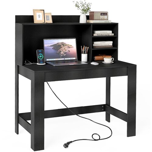  Računalni stol s gornjim ormarićem, uredski stol s utičnicama i upravljanjem kabelima, /stol, crni Cijene
