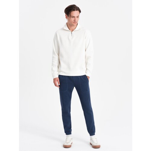 Ombre CARROT men&amp;#039;s structured knit sweatpants - dark blue Slike