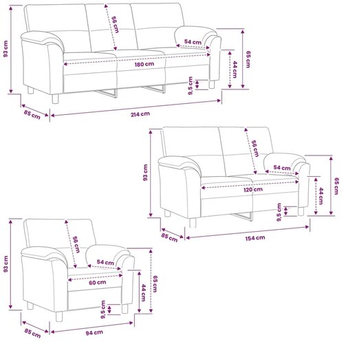  Set sofe 3 pcs Vinska crvena Bar&amp;scaron;un - boja crnog vina 1-sjedalo + 2-sjedalo (120 cm) + 3-sjedalo Slike