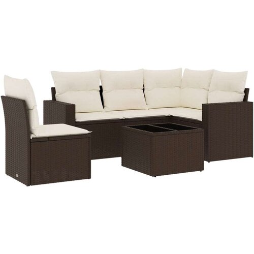 VidaXL 6-dijelni set vrtnih sofa od poliratana s jastucima smeđi Slike