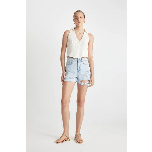 Defacto Mom Fit High Waist Cutaway Jean Shorts