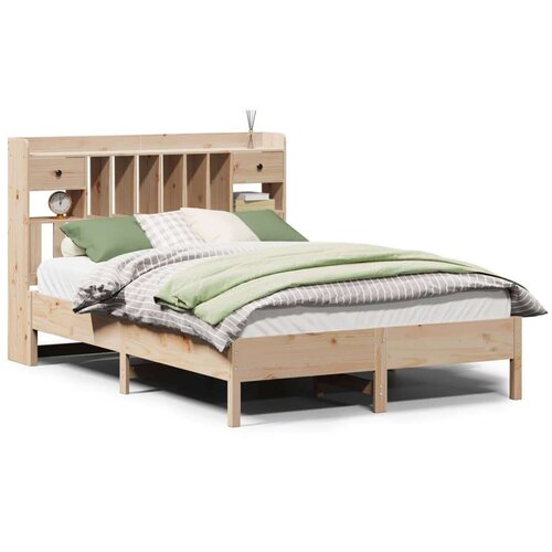 VidaXL Krevet s regalom za knjige bez madraca 135x190 cm od borovine Slike