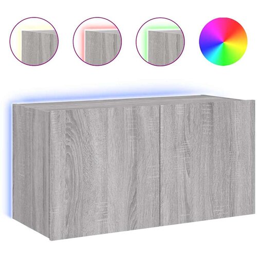  Zidni TV ormarić s LED svjetlima boja hrasta 80x35x41 cm Slike