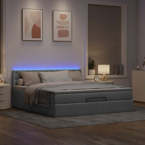 VidaXL Otomanska postelja z vzmetnico siv 160x200 cm blago Slike