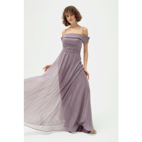 Lafaba Women's Lavender Thin Strap Boat Neck Silvery Long Evening Dress Slike
