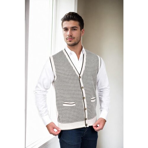 Dewberry 37376 Houndstooth Patterned Mens Knit Vest-STONE Slike
