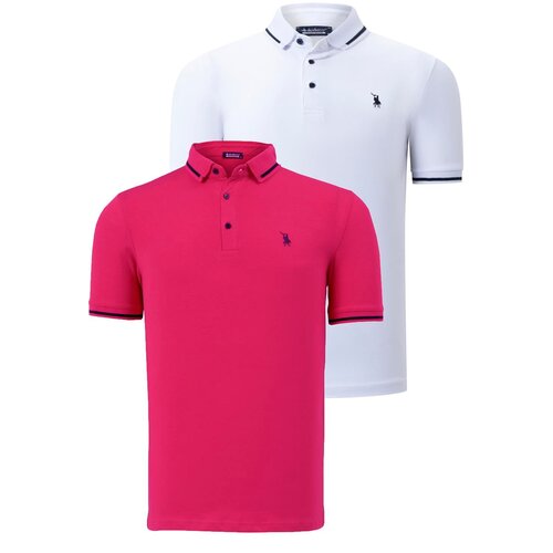 Dewberry DOUBLE SET T8586 MEN'S T-SHIRT-FUCHSIA-WHITE Cene