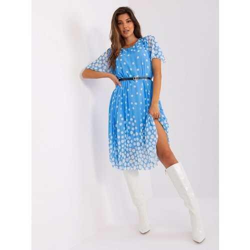 Fashion Hunters Blue-and-white polka dot pleated dress Slike