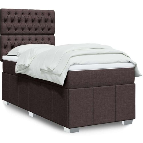  boxspring postelja z vzmetnico, blago, temno rjava, 90&amp;times;200 cm Slike