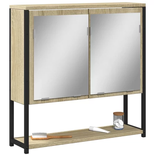 vidaXL Kopalniška omarica z ogledalom sonoma hrast 60x16x60 cm