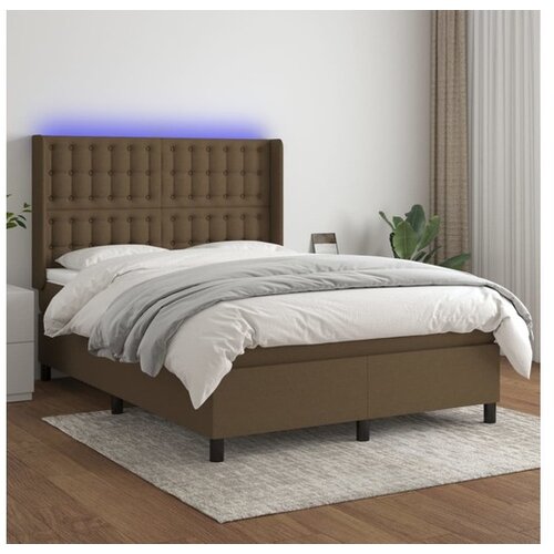 VidaXL Krevet box spring s madracem LED tamnosmeđi 140x190 cm tkanina Slike