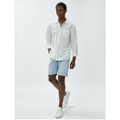 Koton Denim Shorts with Fold Detail, Pockets, Buttons, Cotton Cene