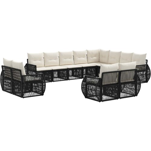 vidaXL Vrtna sedežna garnitura 12 pcs Črna in krem bela poli ratan, (5000269305) Cene