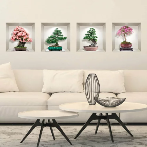 Ambiance Komplet 4 3D stenskih nalepk Bonsai of Seasons
