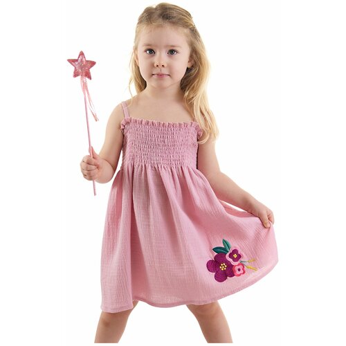 Denokids Pink Pink Baby Girl Floral Muslin Dress Cene