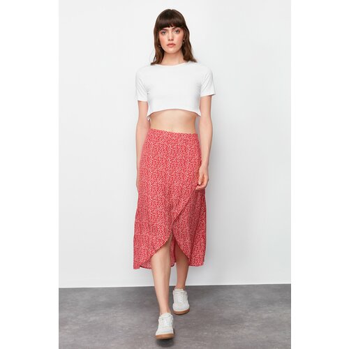 Trendyol Red Slit Floral Patterned Midi Woven Skirt Slike