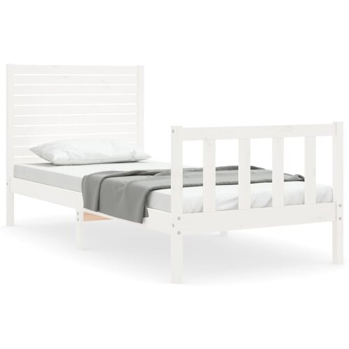 vidaXL Posteljni okvir z vzglavjem bel 3FT trden les, (20904591) Cene