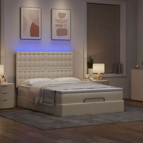  Otomanski krevet s madracem i LED krem 140x190 cm tkanine Cene
