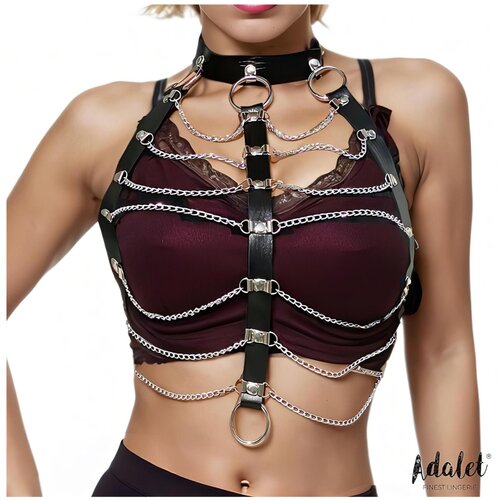 Adalet hilda - veganska kožna ogrlica s lancem (crna) Cijene