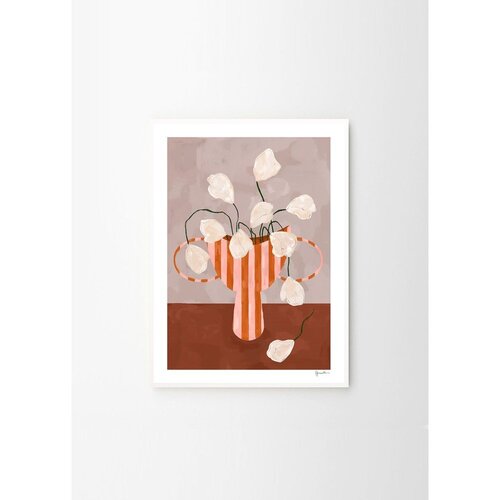 The Poster Club Plakat 30x40 cm White Flowers in Striped Vase &amp;ndash; Slike