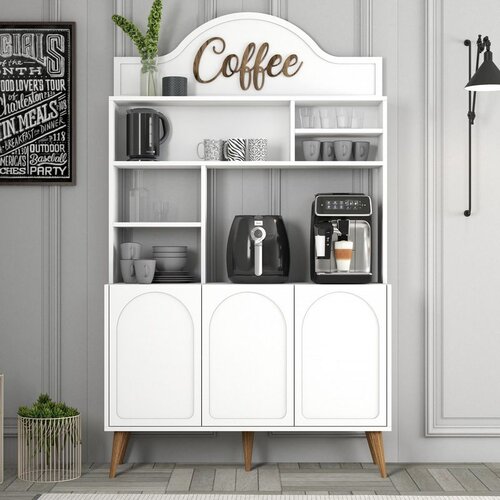 Hanah home Lyon 120 - White, Walnut WhiteWalnut Coffee Bar Cabinet Cene