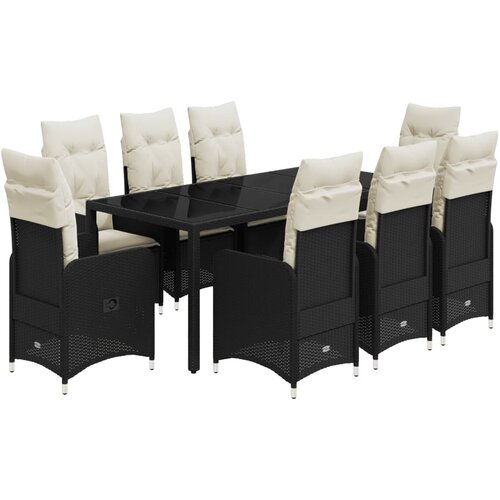 vidaXL 9-dijelni vrtni bistro set od poliratana s jastucima crni Cijene