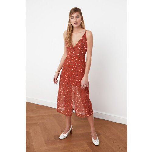 Trendyol Ženska haljina Strappy smeđa | krema | crveno crveno Slike