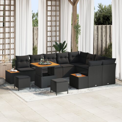  Set od 12 komada vrtnih sofa s jastučićima Crni poli ratan akacija Cijene