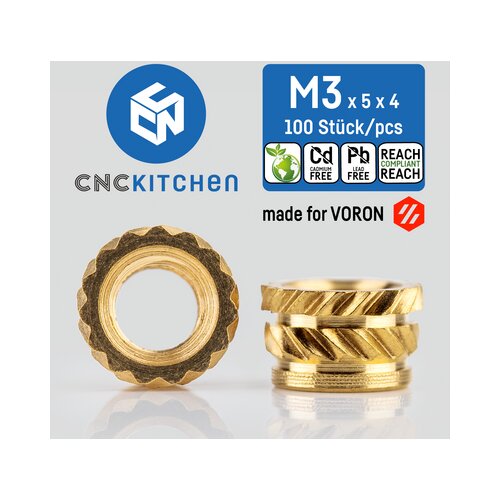 CNC Kitchen Threaded Inserts M3 VORON, M3 x 5 x 4 (100 pcs) Cene