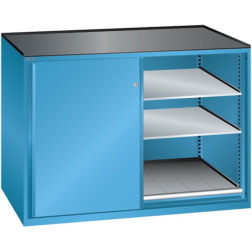 LISTA Omara z drsnimi vrati, nosilnost izvlečne police 75 kg, 4 premične police, 2 izvlečni polici, svetlo modra Cene