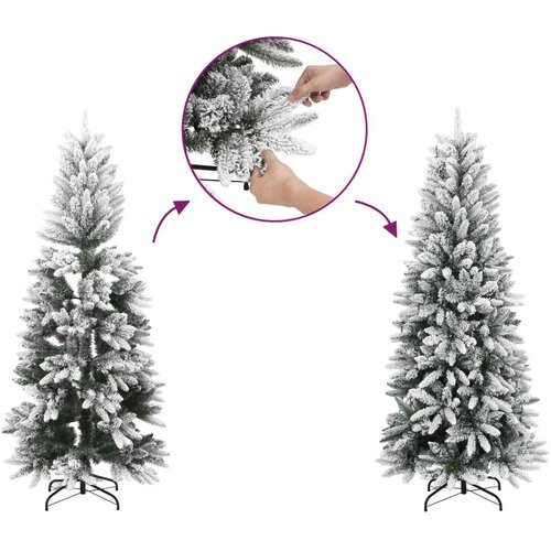  Umjetno božićno drvce s nogom 210 cm PVC i metal - Zelena i bijela 210 cm bez LED svjetala Slike