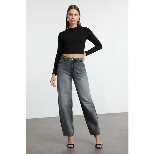 Trendyol Anthracite High Waist Skater Baggy Jeans